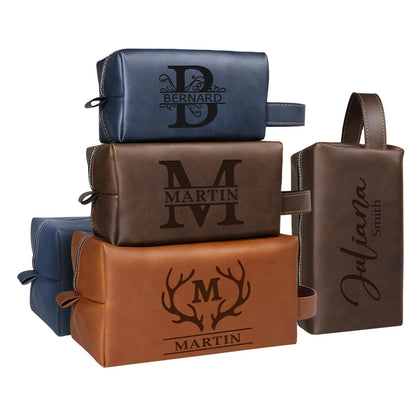 Personalized Leather Toiletry Bag for Men, Engraved Name, Brown, Waterproof, Travel & Toiletry Use, Personalized Gifts for Men, Groomsman Gifts