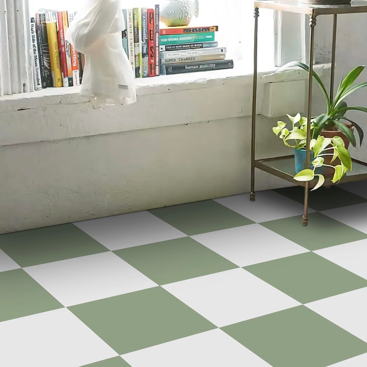 Alow 20pcs Peel and Stick Floor Tile Waterproof, Light Green Vinyl Flooring Easy to use, Peel and Stick Flooring Suit for Bathroom,Kitchen,Toilet(12inX12in)