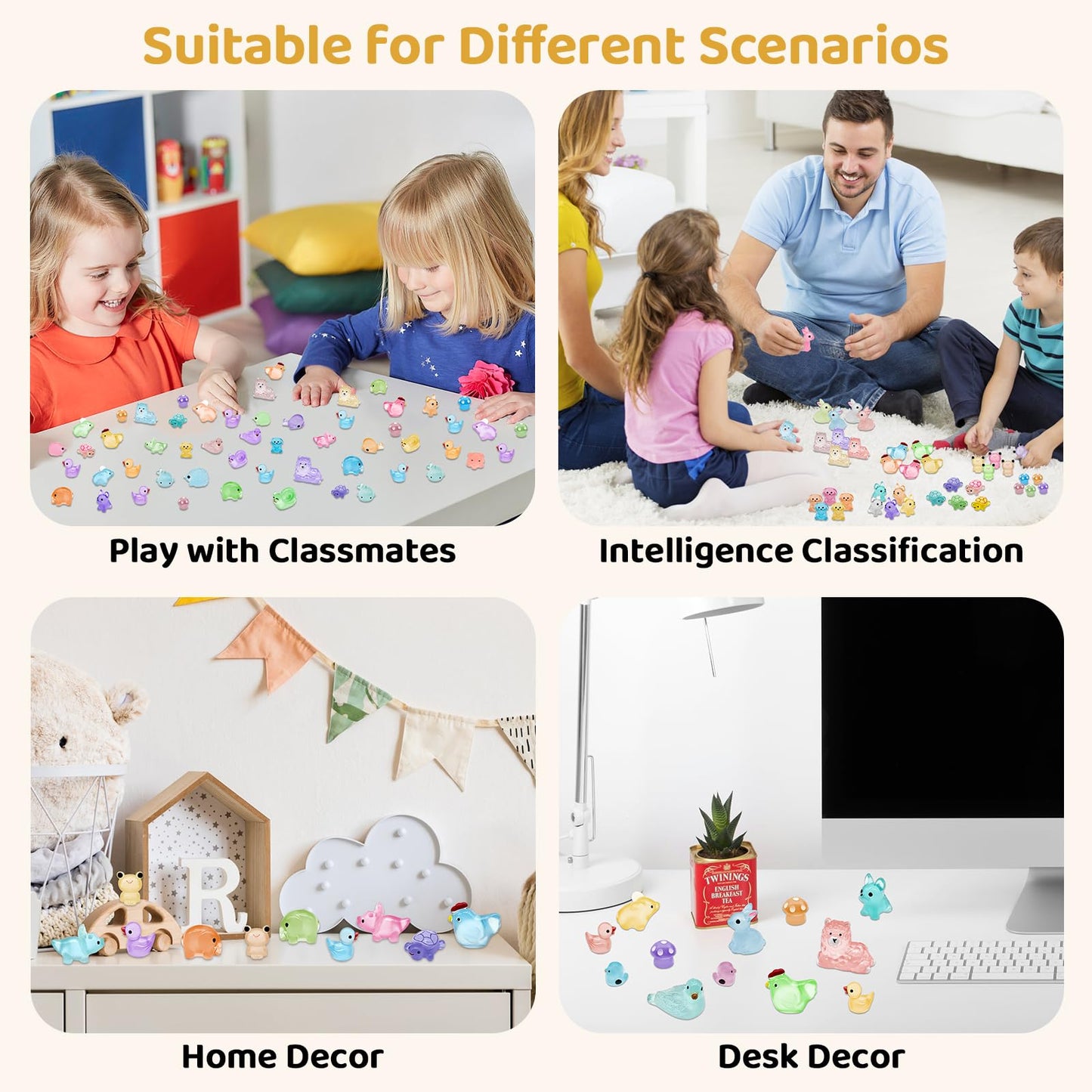 120PCS Luminous Mini Resin Animals Tiny Animals Figures to Hide, Mini Ducks Chicken Rabbits Glow in The Dark Miniature Fairy Garden Accessories, Landscape Dollhouse Decor Aquarium Potted Decoration