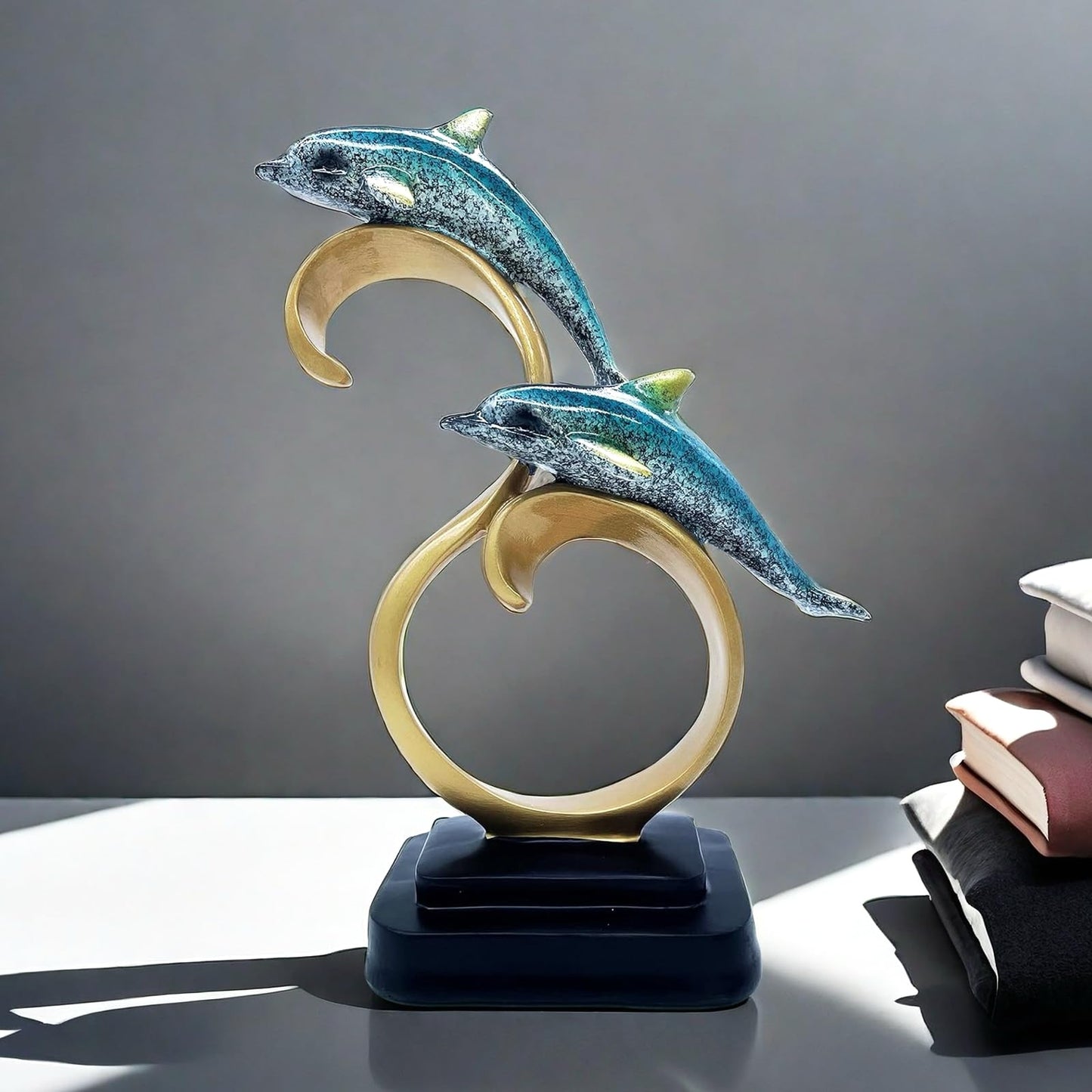 Resin Dolphin Statue Sculpture Frgurine Gift for Home Office Living Room Desktop Display Decorative Decoration (Blue)