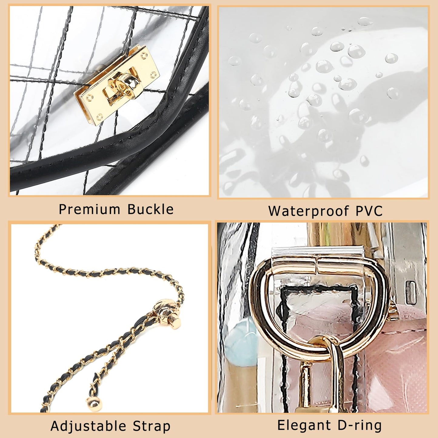 YGR Clear Bag for Stadium Events Clear Purse Crossbody Bag Stadium Concerts Approved for Women, Black