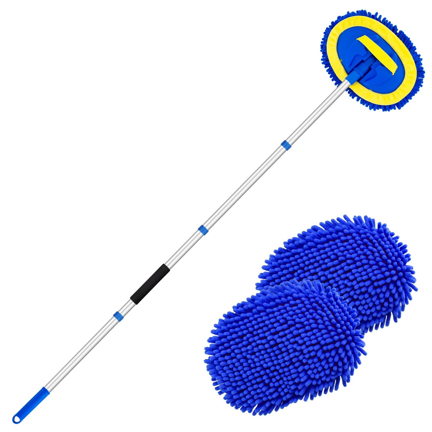 Ordenado 62" Car Wash Brush Kit Mitt Mop Sponge with Long Handle Chenille Microfiber Car Cleaning Brush Kit Supplies Car Washing Mop Kit Car Care Kit of Scratch-Free Replacement Head for Car RV Truck