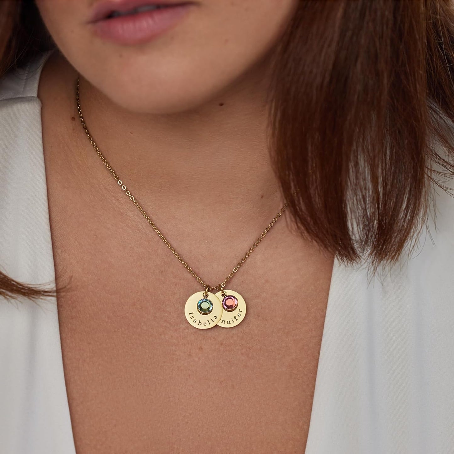 Personalized Birthstone Name Necklace for Mom Daughter Wife Girlfriend Grandma Custom Engraved Family Jewelry, Two Three Children, Mother's Day Valentine's Day Birthday Gift Women 18k Gold Silver Rose