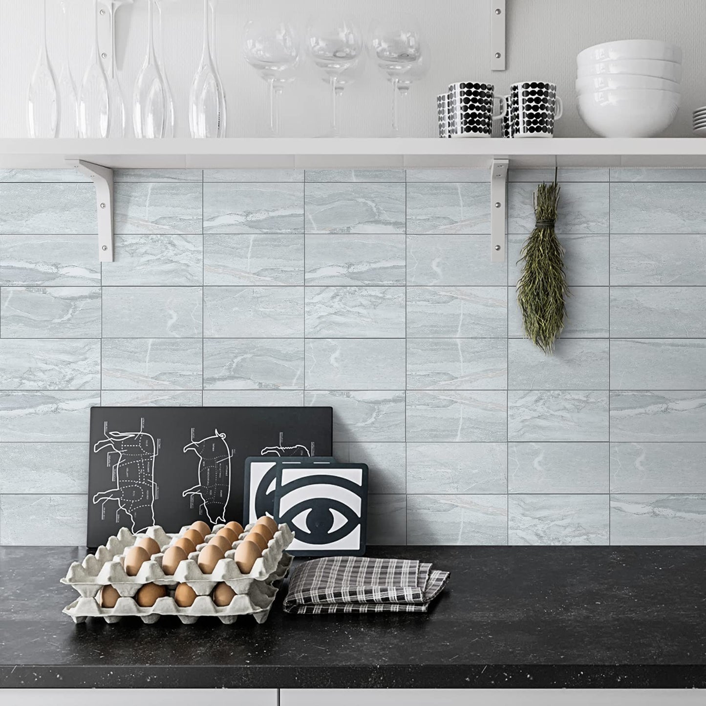 Midcard 98 Pieces Peel and Stick Backsplash SPC Wall Tile, for Kitchen and Bathroom