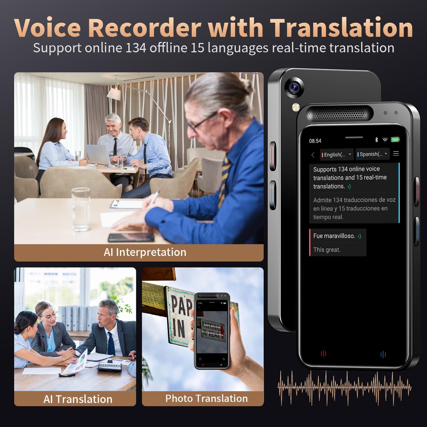 AI Voice Recorder, Digital Voice Recorder with Transcription & Summarize & Translation, 80GB Voice to Text Meeting Recorder and Transcriber, Support 134 Languages, AI Recorder Device for Lectures