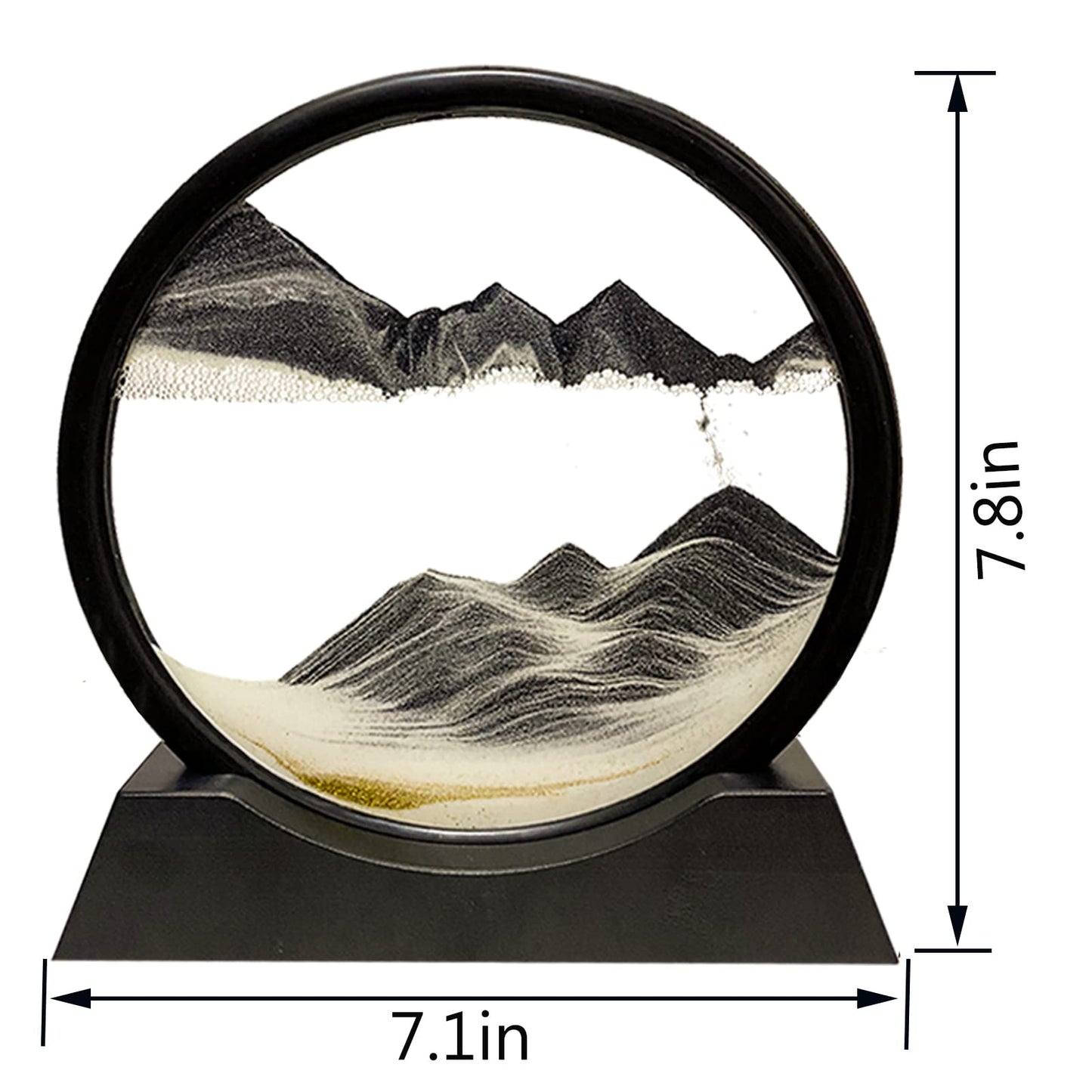 HYUGF Moving Sand Art Picture Decor, 3D Deep Sea Sandscape Liquid Motion, Round Glass Frame Display Flowing Sand Relaxing Gift for Kids Adults Home Office Work Desktop Decoration Toy (Black, 7")