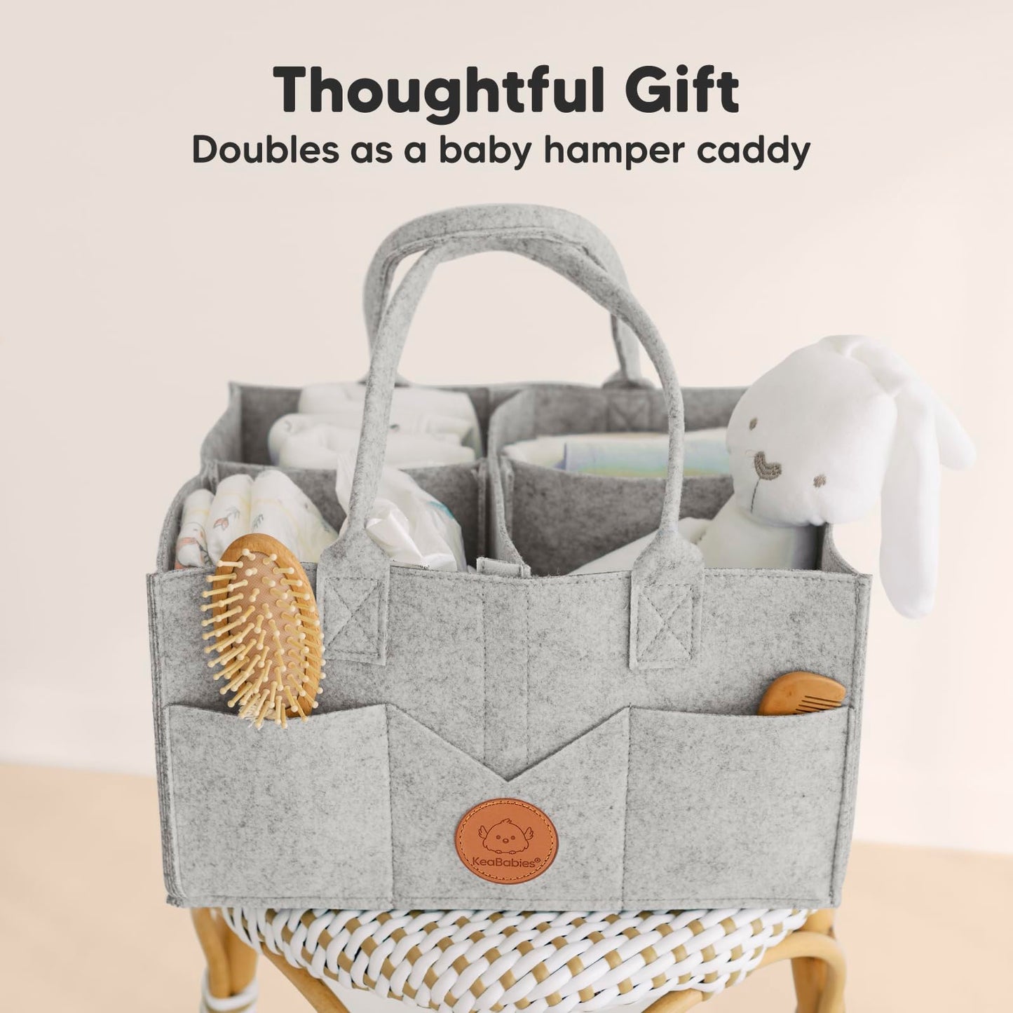 KeaBabies Baby Diaper Caddy Organizer with Handle - Portable Baby Organizers and Storage for Nursery, Changing Table, Large Travel Car Caddy, Girls,Boys Shower Gift Basket,New Mom Gifts(Classic Gray)