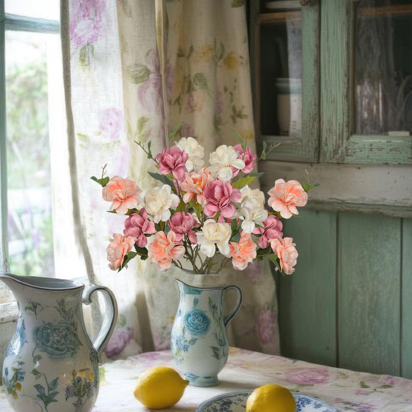 CISDUEO 3 Pcs Silk Peonies Artificial Flowers Long Stem Artificial Peonies Bouquet Faux Flowers Bulk with Stems for Vase Floral Arrangements Table Centerpieces Wedding Party Farmhouse Decoration