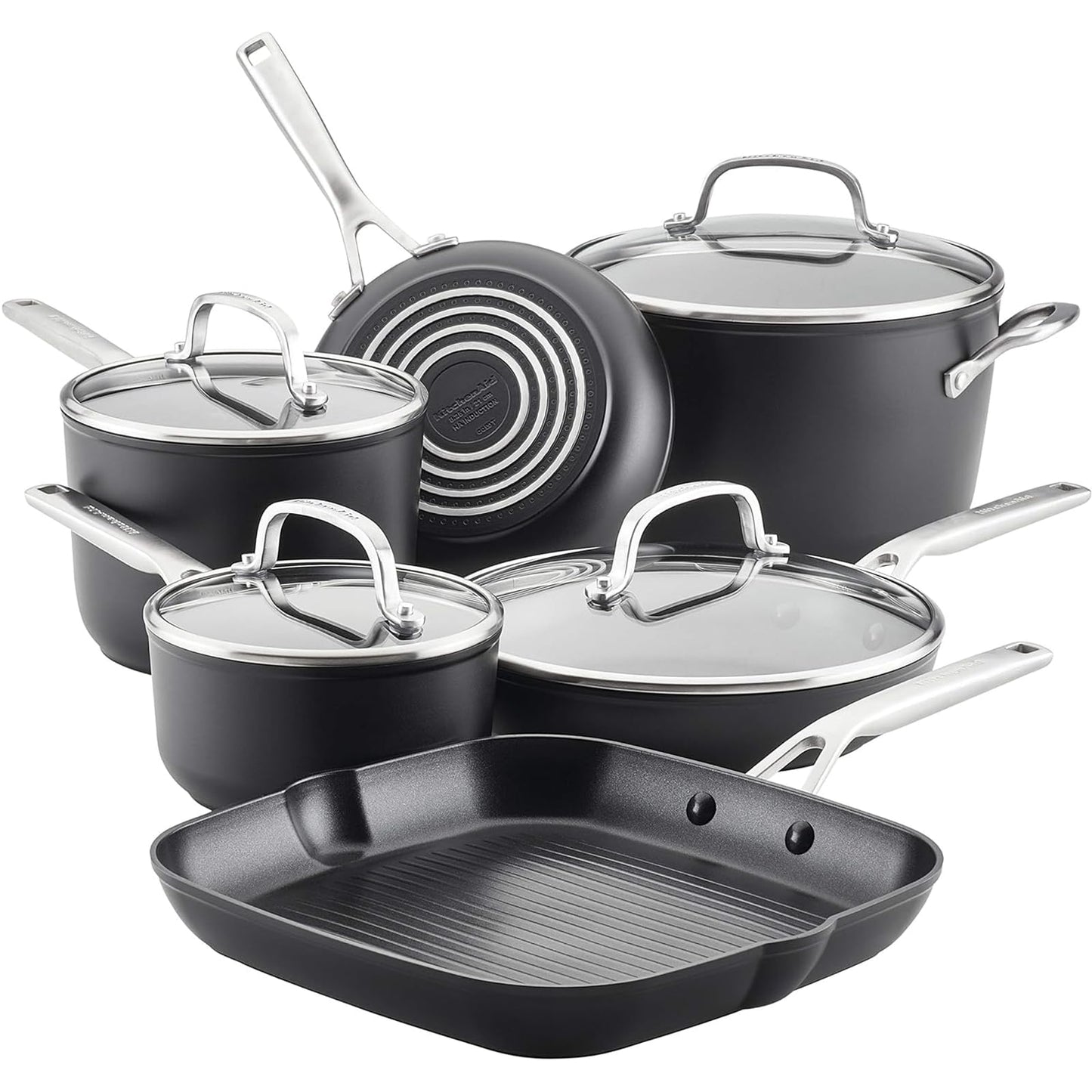 KitchenAid Hard Anodized Induction Nonstick Cookware Pots and Pans Set, 10 Piece, Matte Black