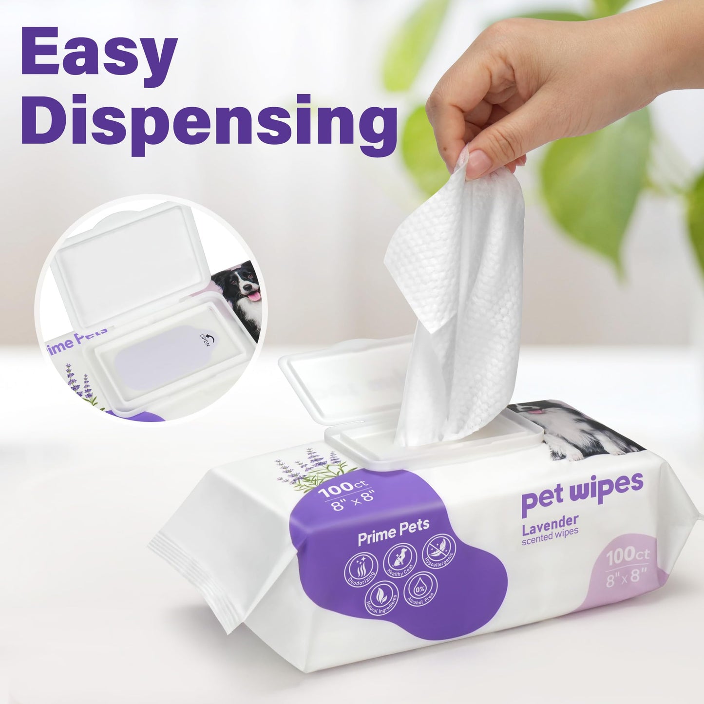 PrimePets Dog Wipes, 400 Count, 8" x 8" Pet Grooming Wipes for Dogs Cats Cleaning Deodorizing, Lavender Scented, Extra Thick Dog Paw Wipes for Sensitive Skin, Clean Ears, Eyes, Butt, Body & Teeth