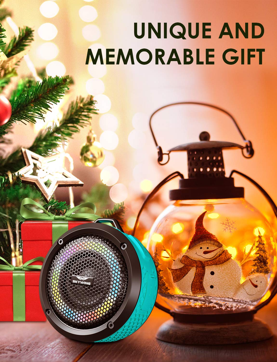 SKYWING Soundace S6 IPX7 Waterproof Shower Speaker 5W Bass+ Bluetooth with Suction Cup Hook Lanyard RGB Light, Premium Mini Portable Outdoor Wireless Speaker for Bike Pool Beach