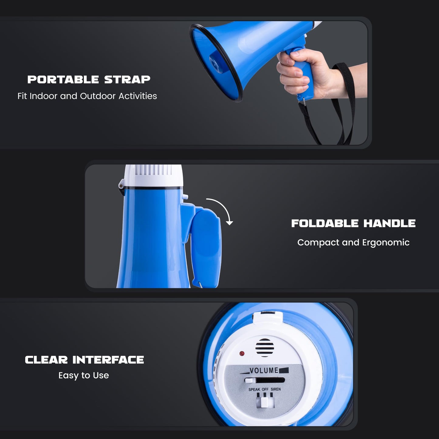 MyMealivos Portable Megaphone Bullhorn 20 Watt Power Megaphone Speaker Voice and Siren/Alarm Modes with Volume Control and Strap (White&Blue)