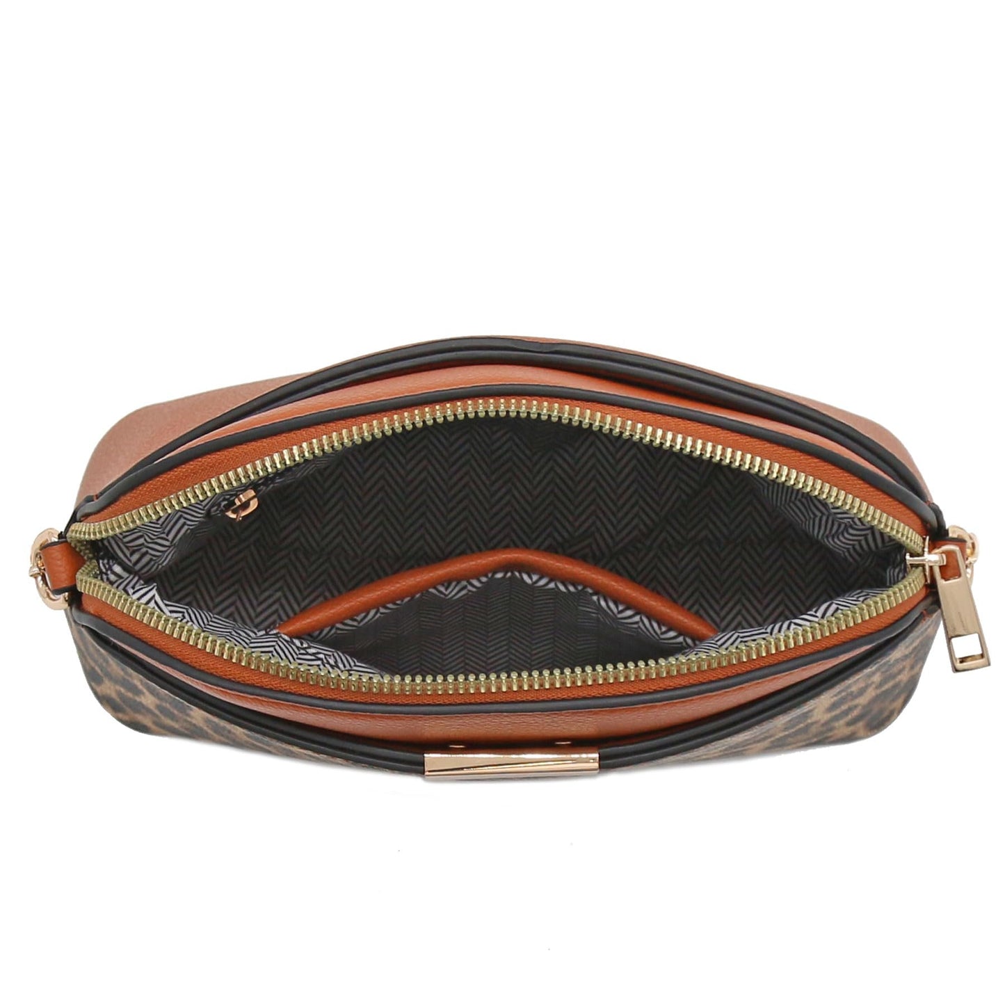 FashionPuzzle Leopard Print Small Dome Crossbody with Chain Strap (Classic Tan/Tan)