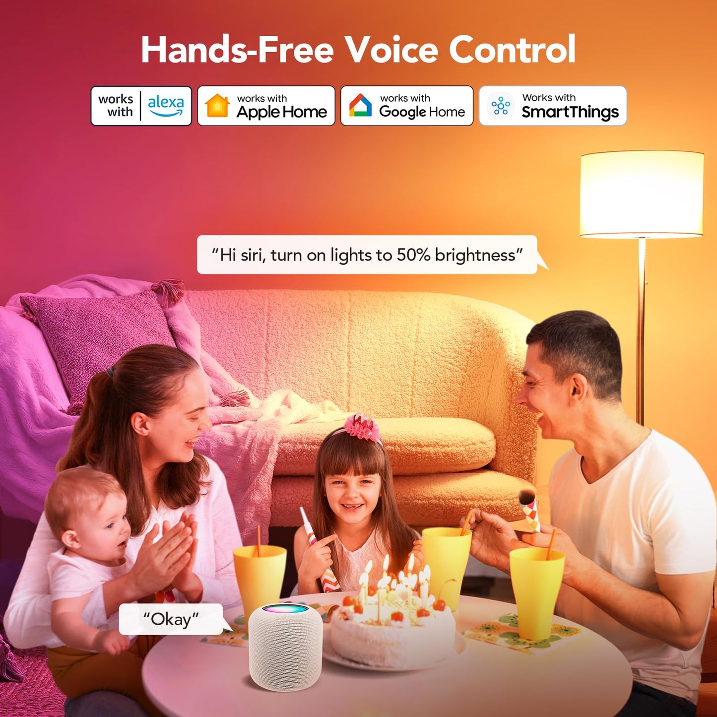 OREiN Matter Smart Light Bulb, Smart Light Bulbs Work with Apple Home, Alexa, Google Home, SmartThings, A19 Color Changing Light Bulbs 2.4Ghz WiFi, 800 Lumens Equivalent 60W 4Pack