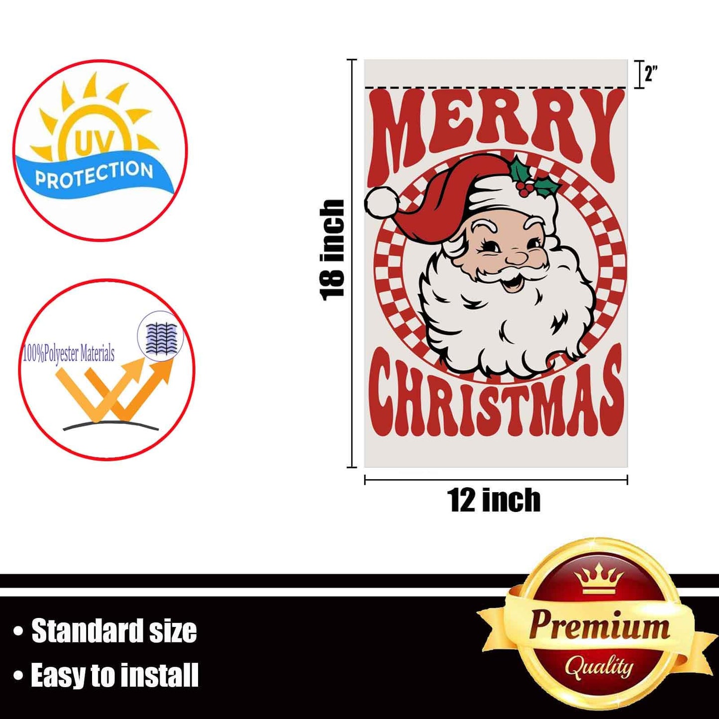 Merry Christmas Garden Flag 12x18 inch Outdoor-Double Sided Christmas Santa Claus Flag Vivid Color Polyester Yard Flags