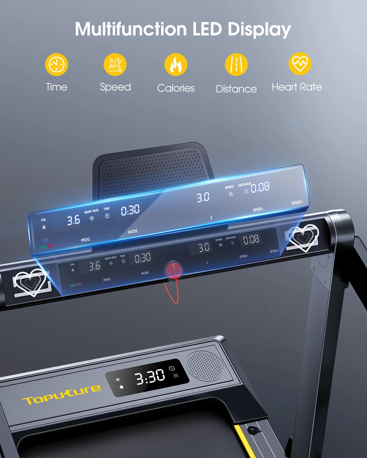 TOPUTURE Walking Pad Treadmill with 12% Incline, 4 in 1 Folding Treadmill for Home/Office with Handle Bar, 2.5HP Under Desk Treadmills Portable Walking Pad with App & Bluetooth Speaker, 0.6-10MPH