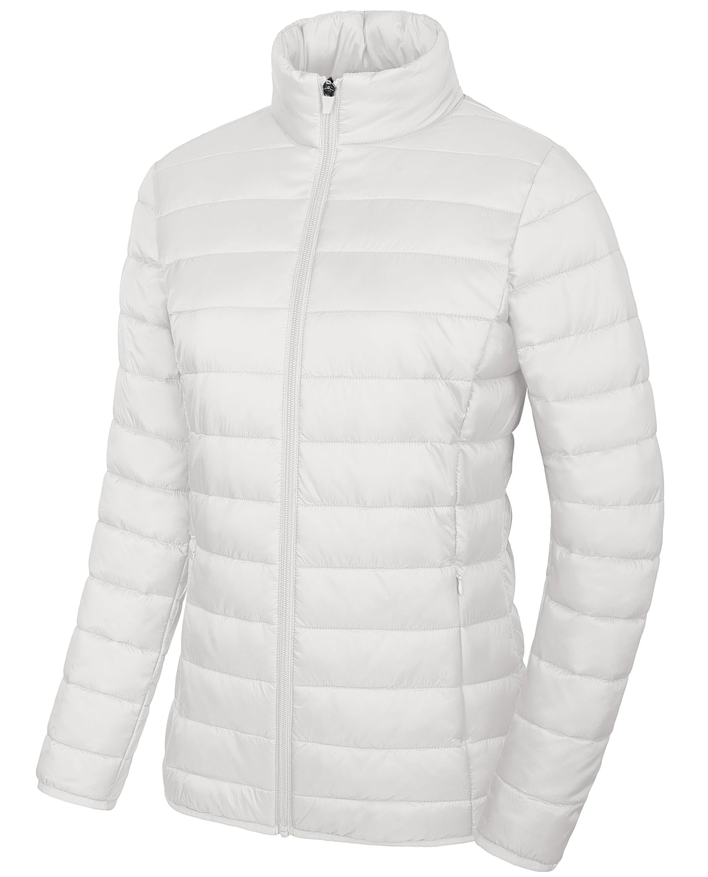 MAGCOMSEN Women's Puffer Jacket Ultra-lightweight Quilted 4 Pockets Full Zip Stand Collar Jackets Winter Warm Coat, White S