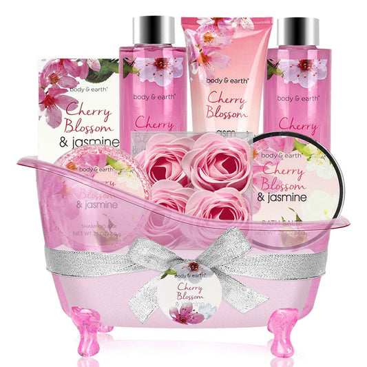 Gift Baskets for Women Body & Earth Bath and Body Gift Set for Her, Cherry Blossom & Jasmine Spa Gifts for Women Mothers Day Gift for Her, Regalos Para Mujer