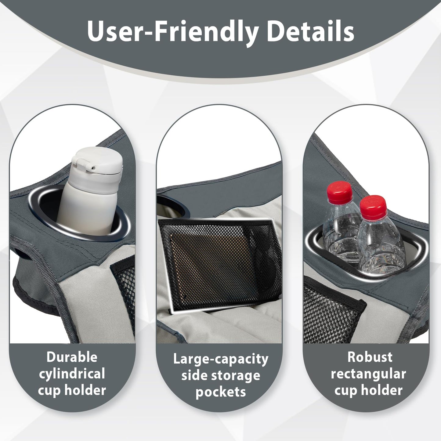 Youtanic Oversized Camping Chair, Portable Folding Camping Chairs with Side Pocket, Cup Holder and Carry Bag, Heavy Duty Outdoor Camping Chairs for Adults, Fishing, Sports, Trip, up to 400lbs, Style 8