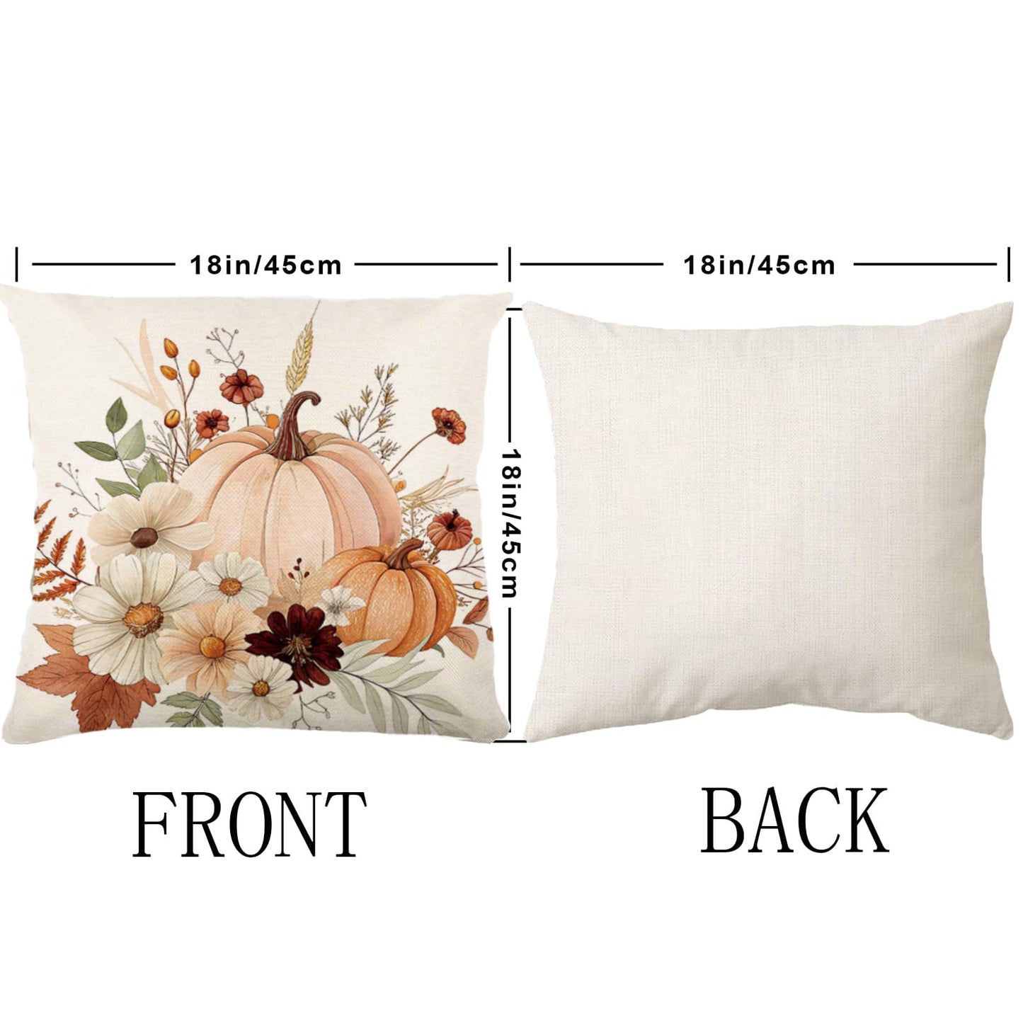 AMZDOTD Fall Pumpkin Pillow Covers 18x18 Inch Set of 2 Autumn Flower Pumpkins Throw Pillow Cover Indoor Outdoor Decorative Pillow Case Thanksgiving Harvest Cushion Case Sofa Couch Fall Decorations