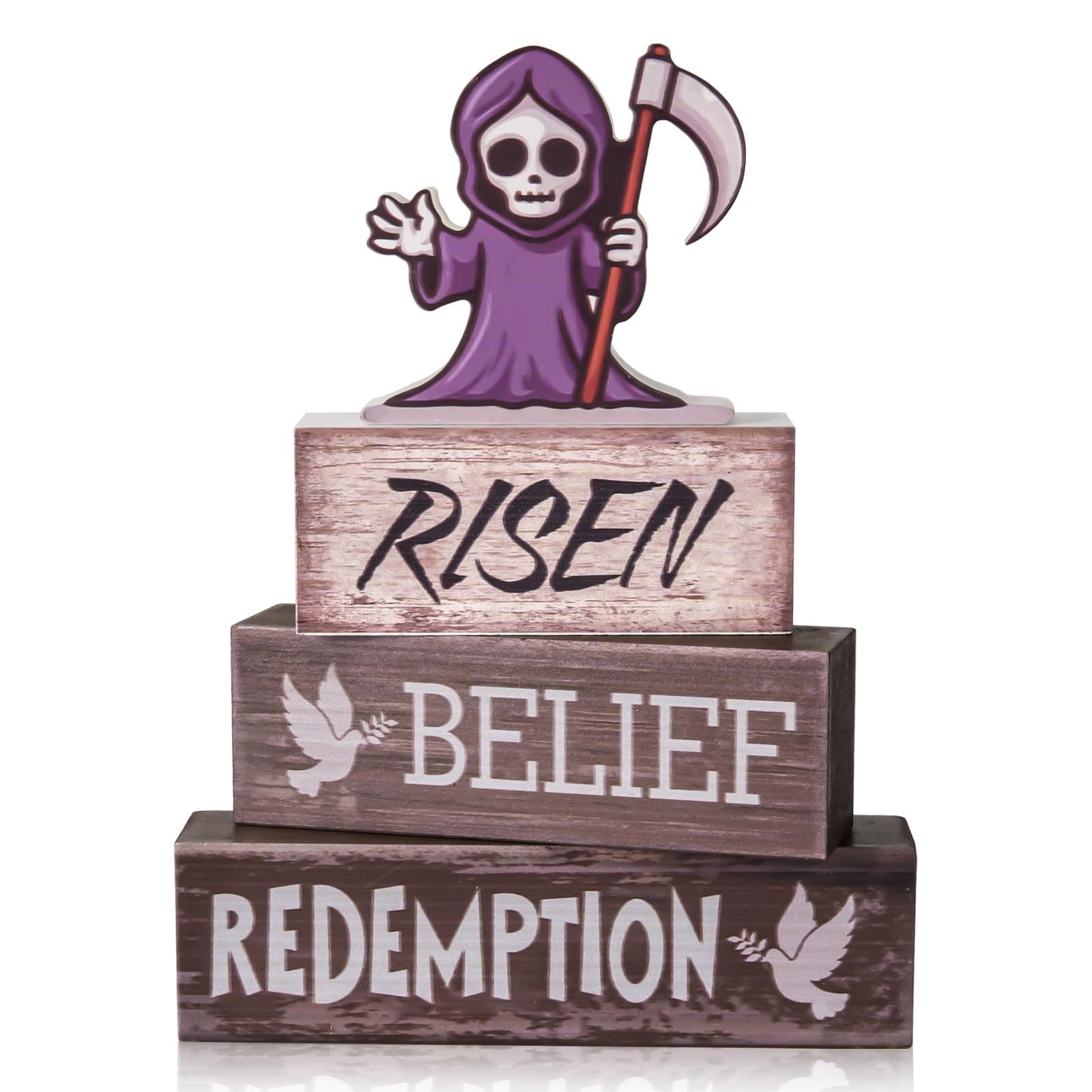 Religious Christian Tiered Tray Decorations Christmas Belief Redemption Tiered Tray Wooden Table Decor Halloween Wooden Table Decoration Centerpiece for Kitchen Home Shelf Office Decor