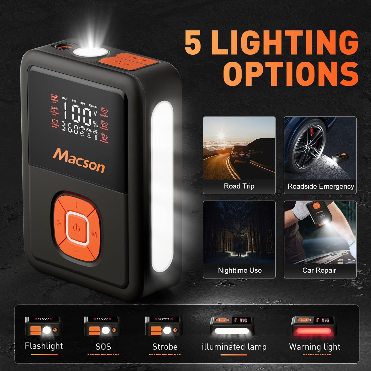 Jump Starter with Air Compressor, 1500A Portable Car Battery Charger for 6L Gas/4L Diesel, 150PSI Tire Inflator 12V 8000mAh Jump Box with 5 Modes Flashlight and LED Display for Car Emergency Use