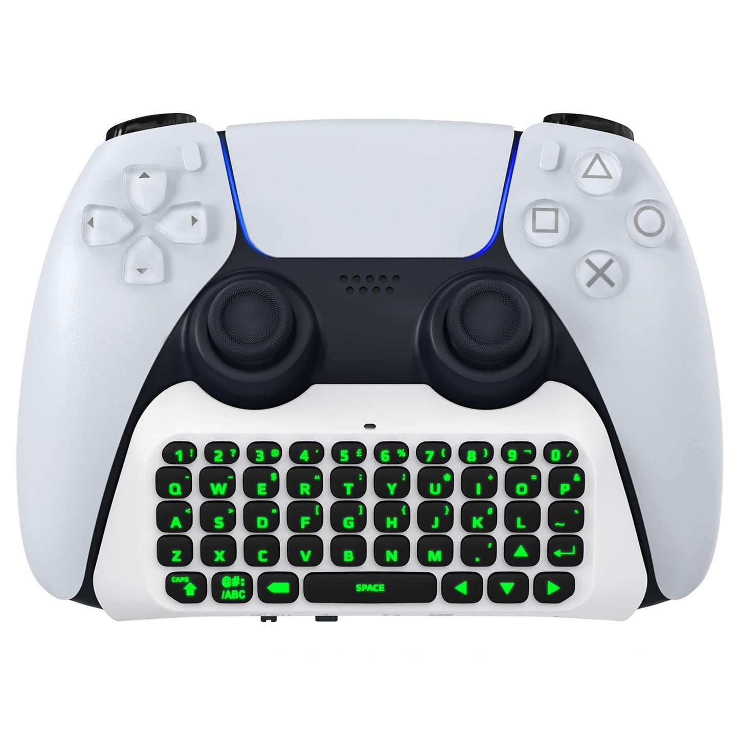 MoKo Keyboard for PS5 Controller with Green Backlight, Bluetooth Wireless Mini Keypad Chatpad for PlayStation 5, Built-in Speaker & 3.5mm Audio Jack for PS5 Controller Accessories