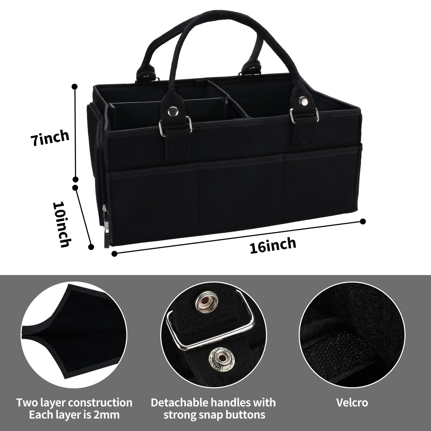 XUANGUO Baby Diaper Caddy Organizer for Girl Boy Large Nursery Storage Bin Basket Portable Holder Tote Bag for Changing Table and Car Baby Shower Gifts Newborn Essentials Must Haves Items black