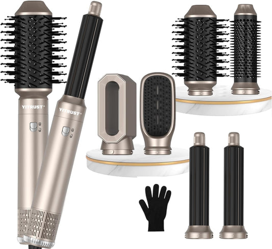 Yitrust Hair Dryer Brush 6 in 1 Detachable Blow Dryer Brush Set 60000RPM Hair Styling Tool 1000W Professional Hot Air Styler Negative Ionic Hot Air Brush Auto Air Curler Straighten Round Brush (Gold)