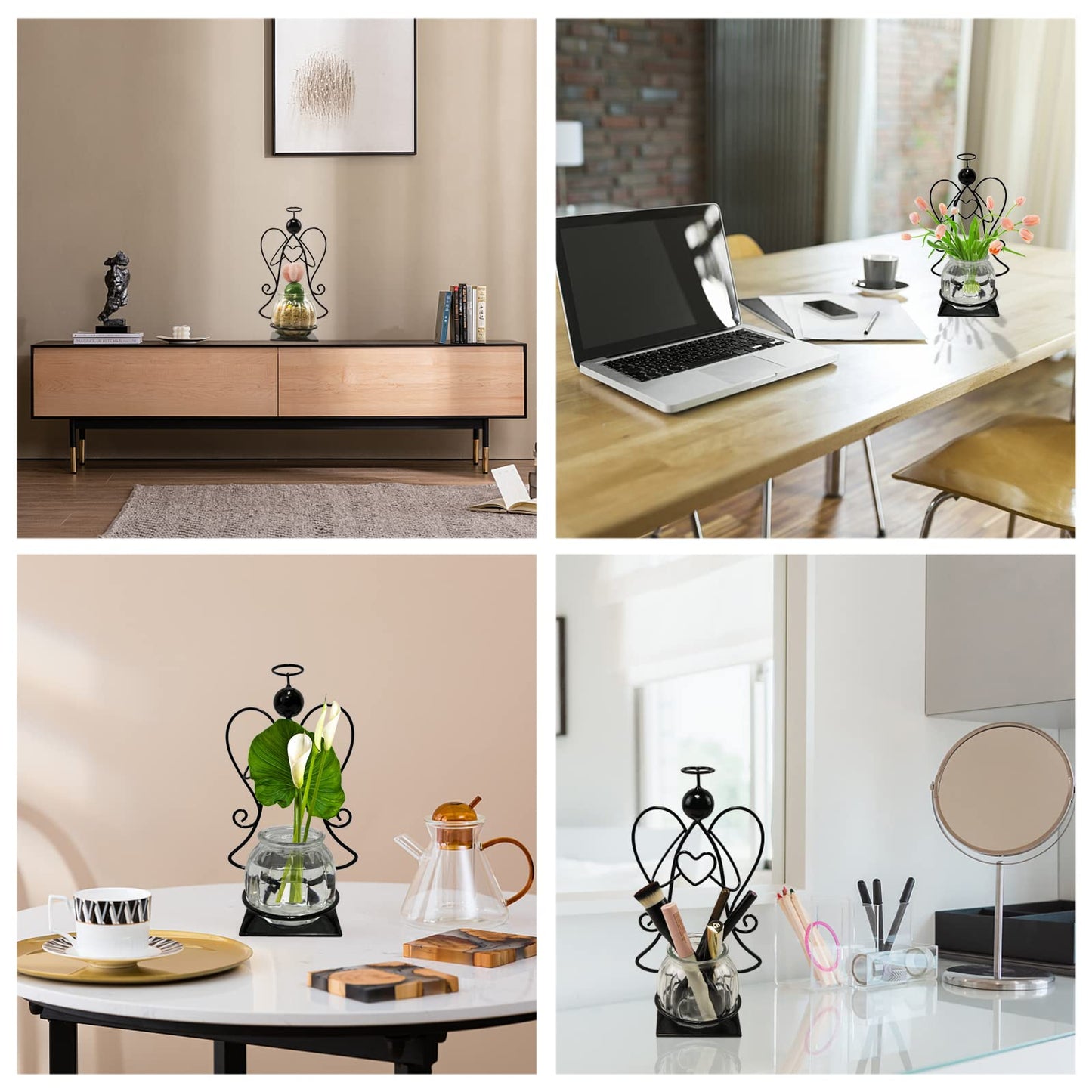 Angel Plant Terrarium with Metal Stand, Air Planter Bulb Glass Vase Metal for Hydroponics Home Garden Office Decoration-Plant Lover's Gift for Women (Angel)