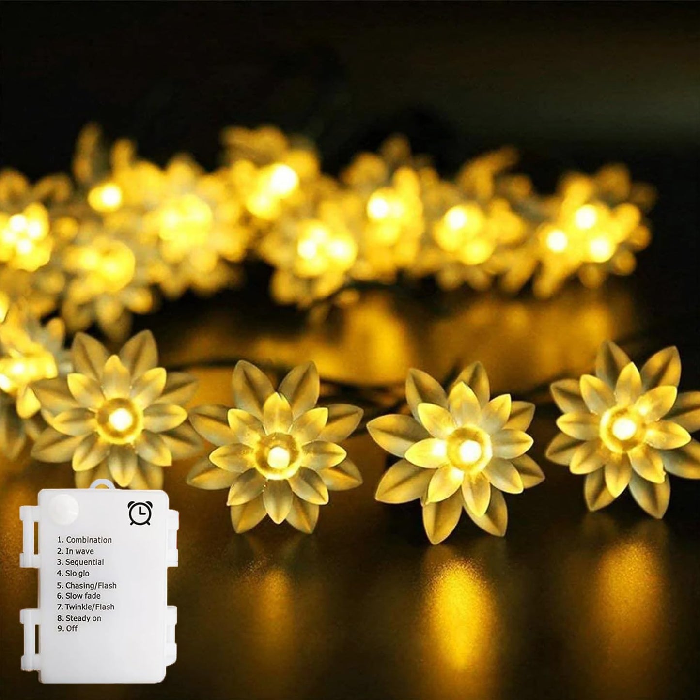 echosari Flower String Lights Battery Operated, 158" Lotus Flower Fairy Lights with Auto Timer 8 Modes, Soft Rubber Flowers String Lights Waterproof for Kids' Room Garden Patio Décor (Warm White)