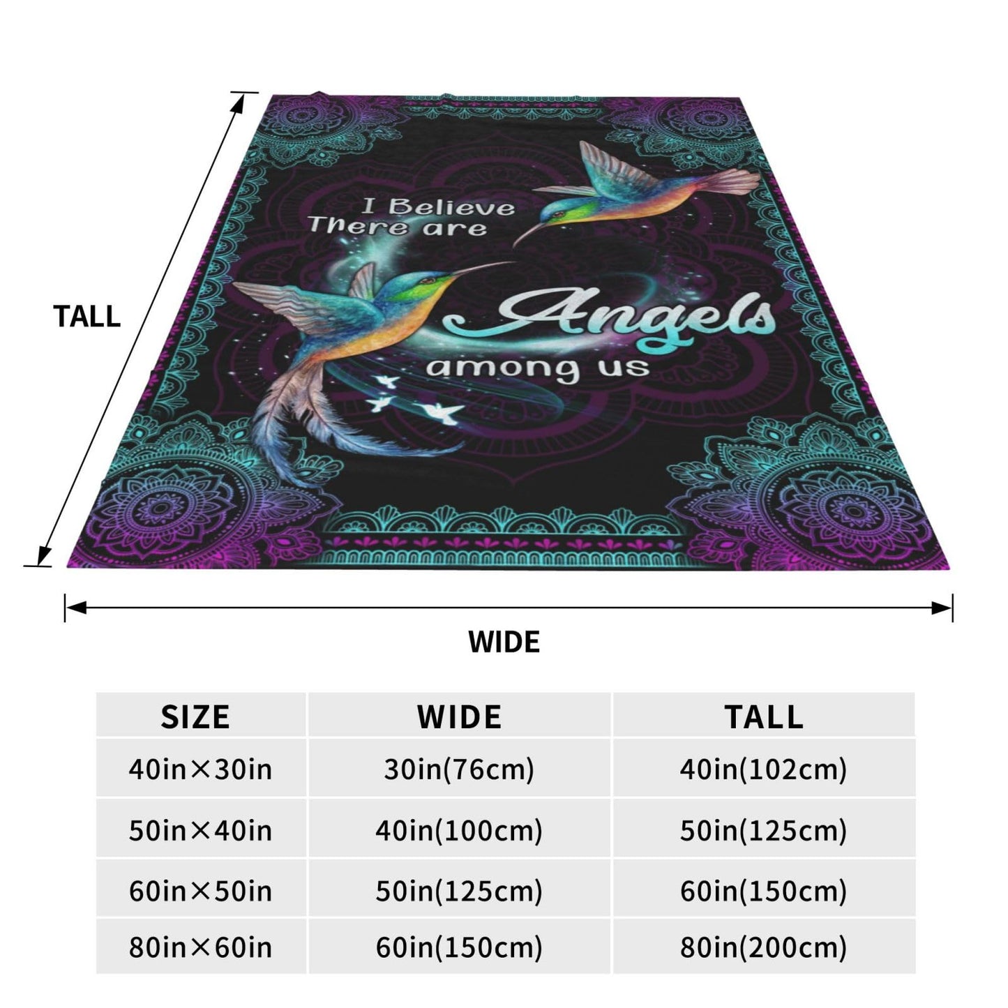 Hummingbird Blanket Heaven Hummingbird Throw Blanket I Believe Inspirational Blanket Gifts for Girls Boys Winter Bedding Super Warm Soft Plush Fleece Flannel Blanket for Kids Adults Men Women 50"X40"