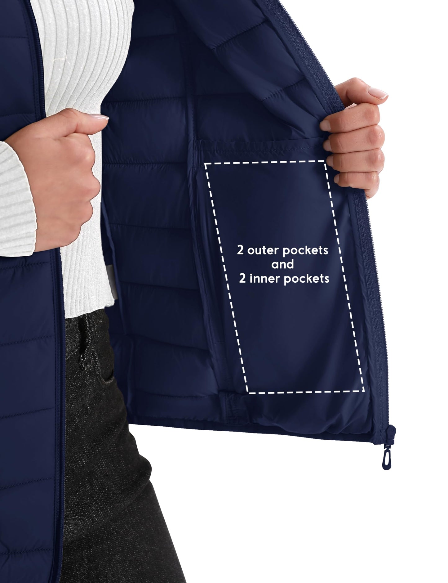 YUCOLEN Women's Puffer Vest Lightweight Trendy Stand Collar Quilted Padded Puffy Vests Sleeveless Jackets Fall Winter Outerwear Navy M