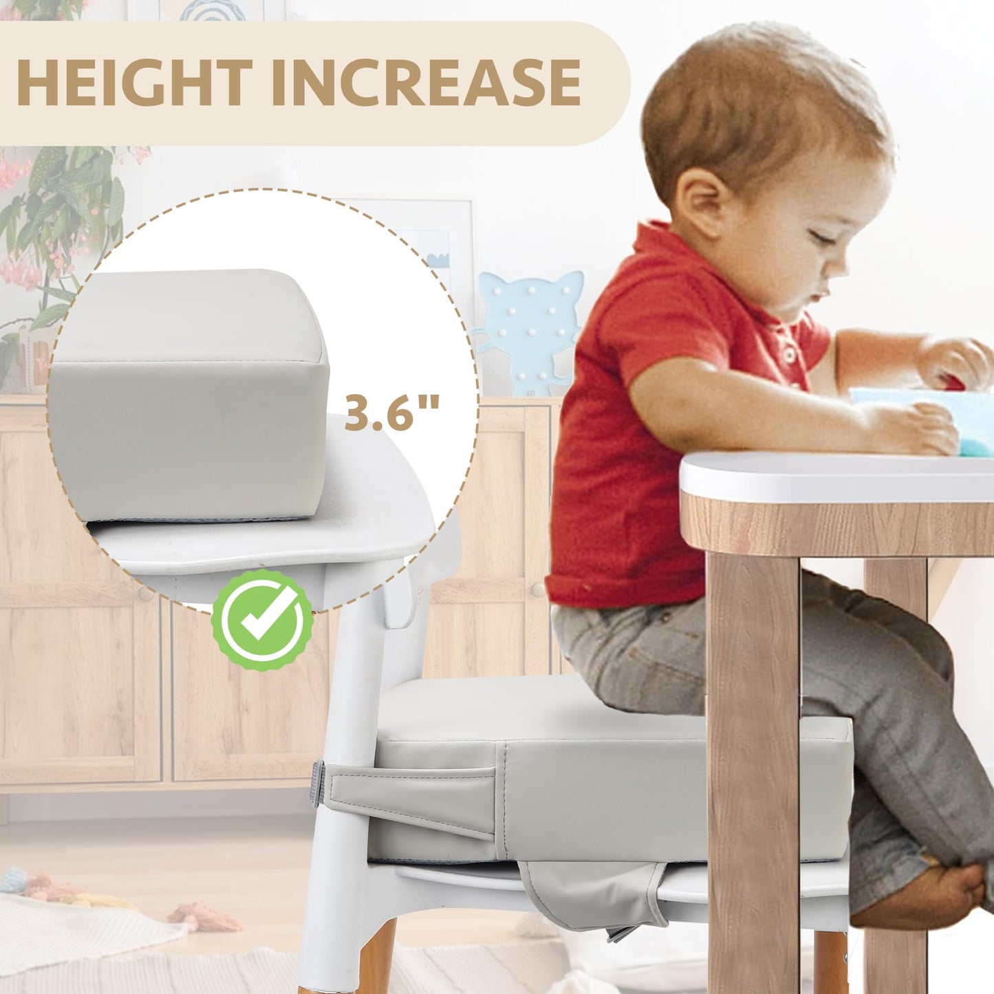 E1F1NN DOT Toddler Booster Seat for Dining Table (PU Material),Portable Kids Booster Seat with Safety Buckles, High Cushion for Travel with Non-Slip Bottom