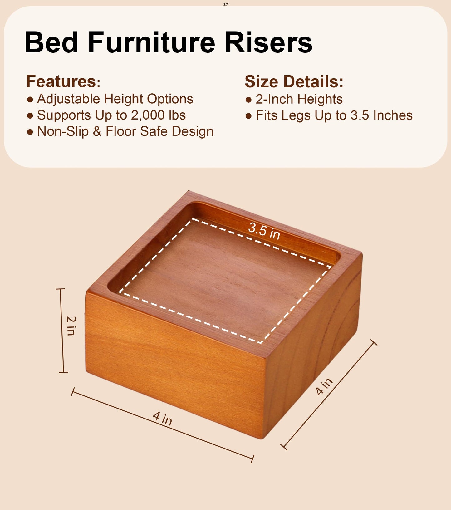 Lufia Wood Bed Furniture Risers 2 Inch, Solid Pine Wood Furniture Risers: Enhance Durability, Comfort, and Style with Effortless Installation and Added Functionality
