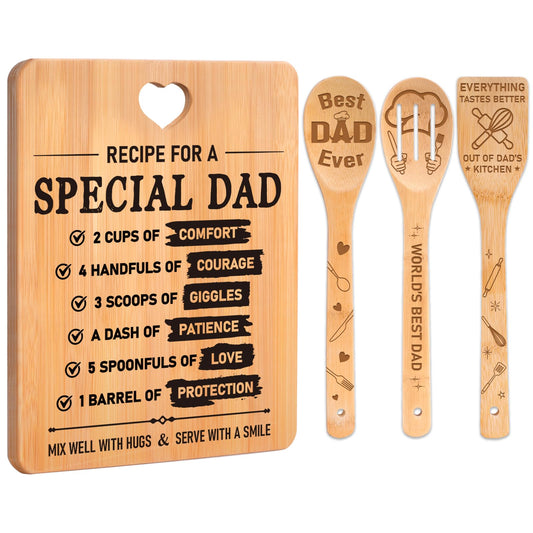 Fathers Day Gifts for Dad - "Recipe for a Special Dad" Cutting Board Fathers Day Gifts, Bamboo-Made Engraved Fathers Day Gifts from Daughter in Kitchen, Gifts for Father Birthday.