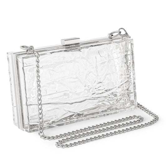 WJCD Womens Clear Purse Acrylic Evening Bags clear clutch purse Ripple Shaped Vintage Banquet Handbag (Silver)