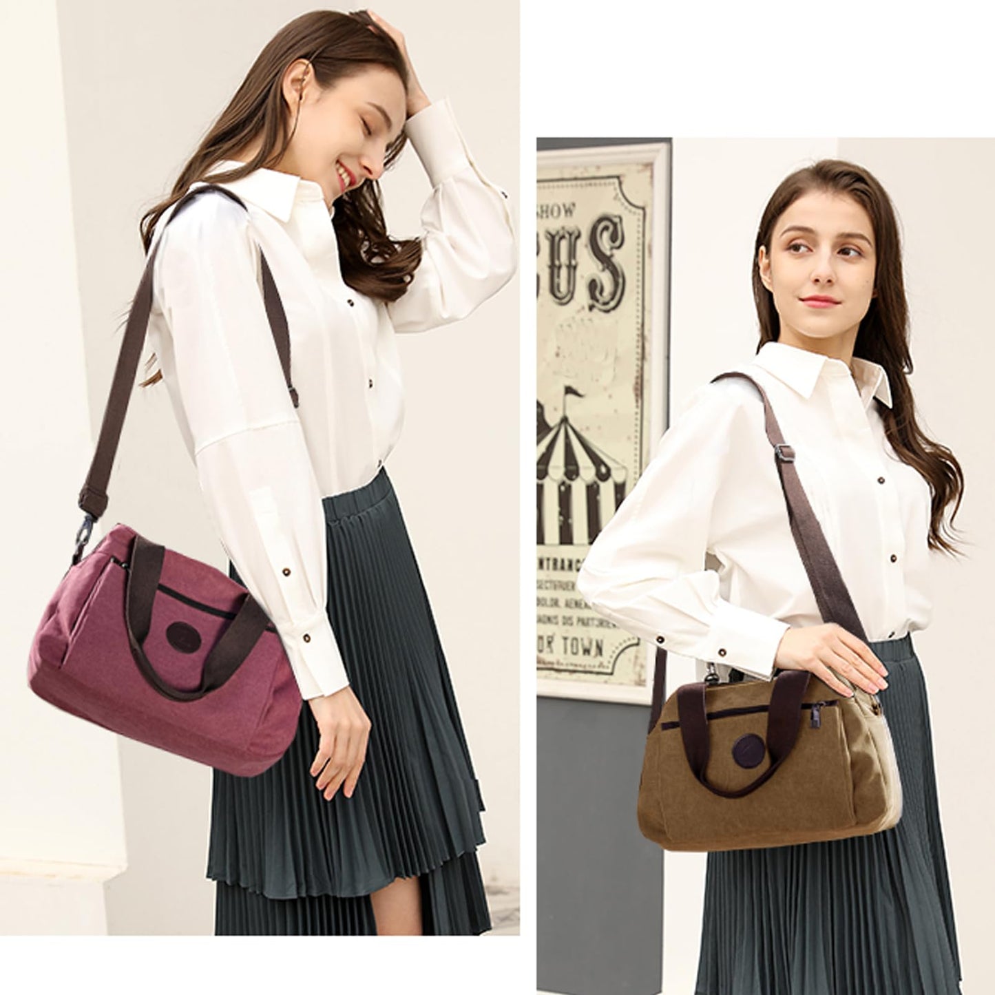 DOURR Hobo Handbags Canvas Crossbody Bags for Women, Multi Compartment Tote Purse Medium Satchel (Brown)