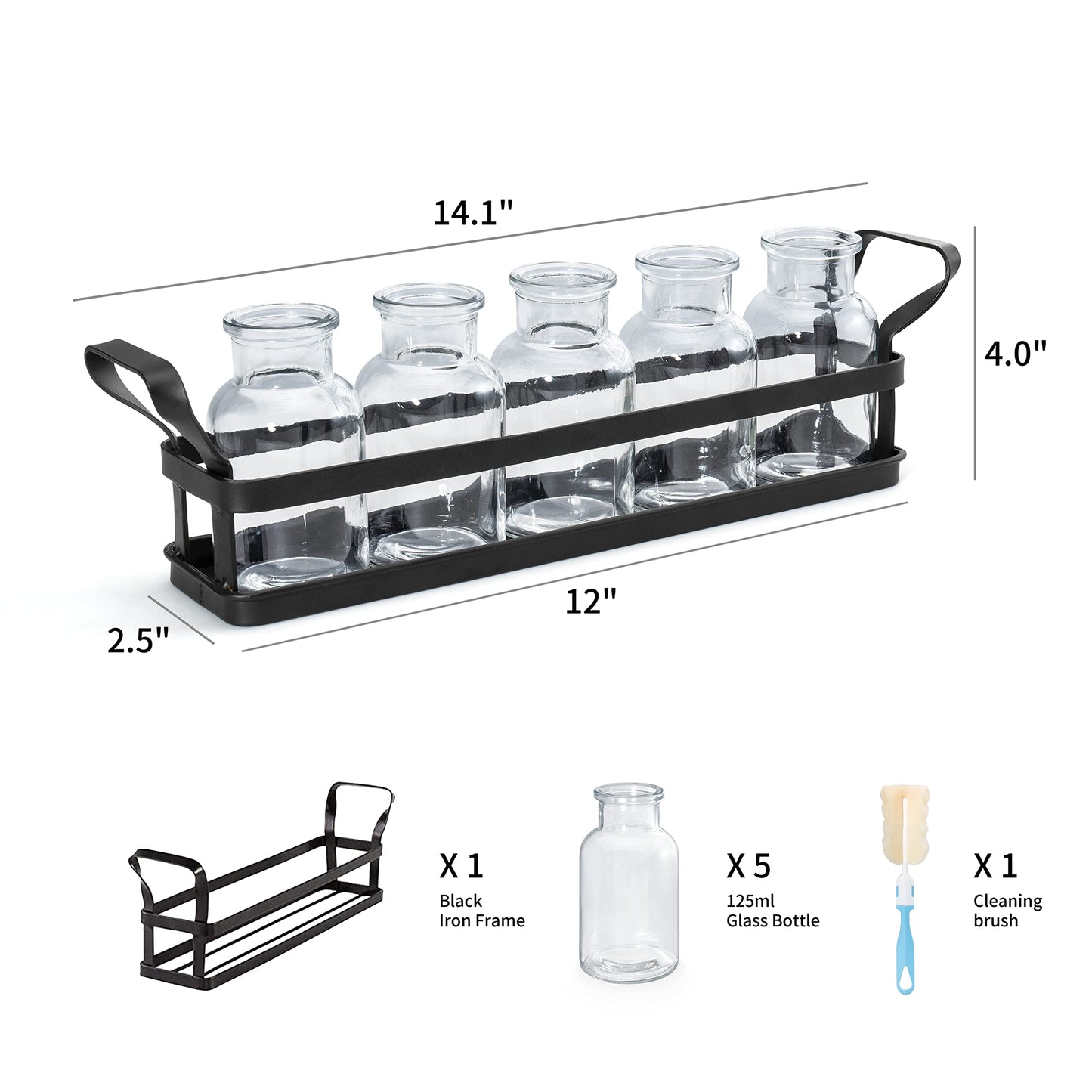 Mkono Propagation Stations with Metal Stand, Desktop Plant Terrarium Glass Planter Vase for Hydroponic Plants Flower Cutting Home Office Garden Decor Plant Lover Gifts, 5 Jars