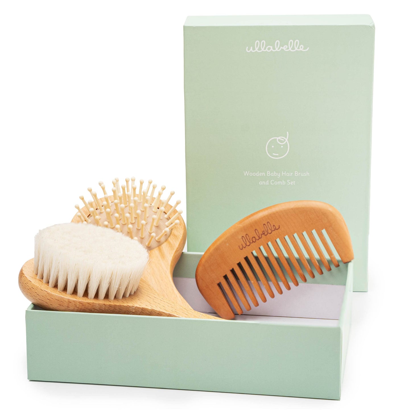 4 Piece Wooden Baby Hair Brush and Comb Set for Newborns & Toddlers in Chic Gift Box - Ultra Soft Natural Goat Hair and Wood Baby Brush Set Prevents Cradle Cap - Perfect Registry Gift (Pink)