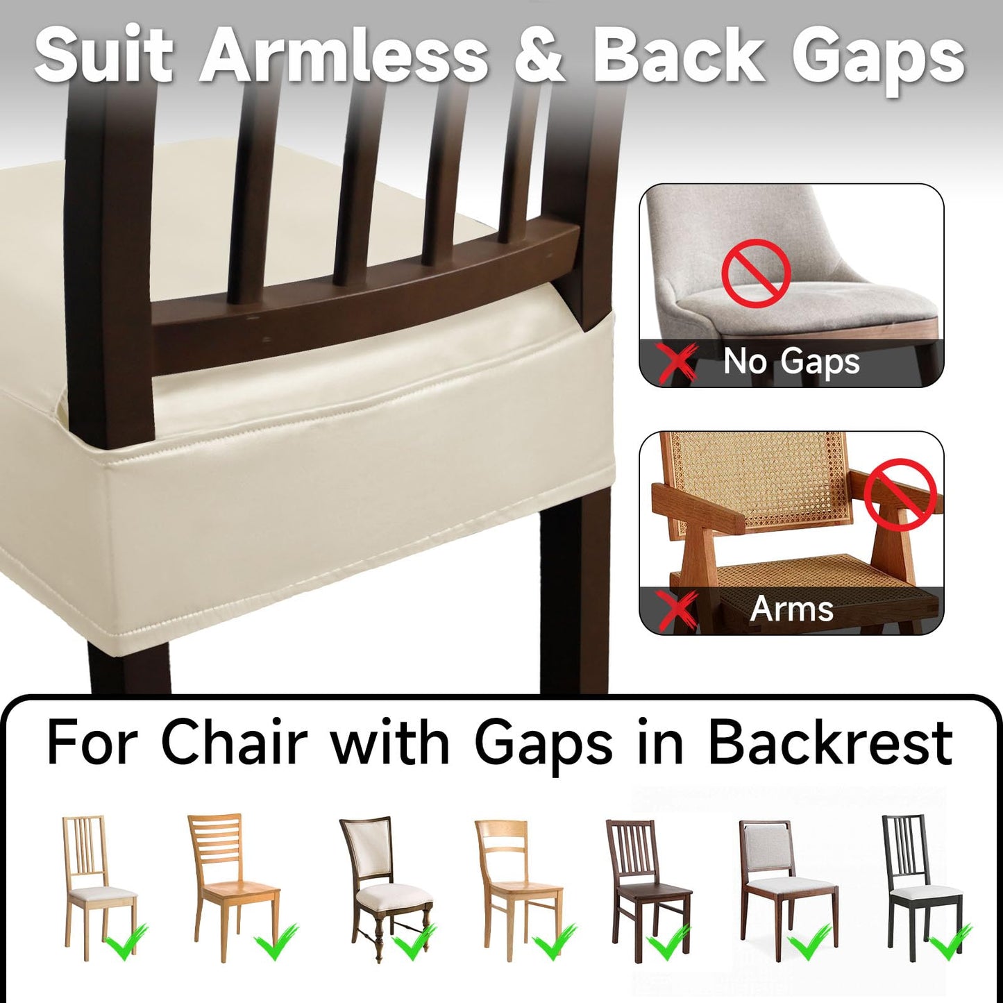 Lufyzora Leather Seat Covers Dining Chairs Waterproof Kitchen Chair Seat Covers Set of 2, Wipeable 4-Sided Super Elastic PU Chair Covers Dining Chairs for Dining Room and Dust Resistant(Cream, 2PCS)