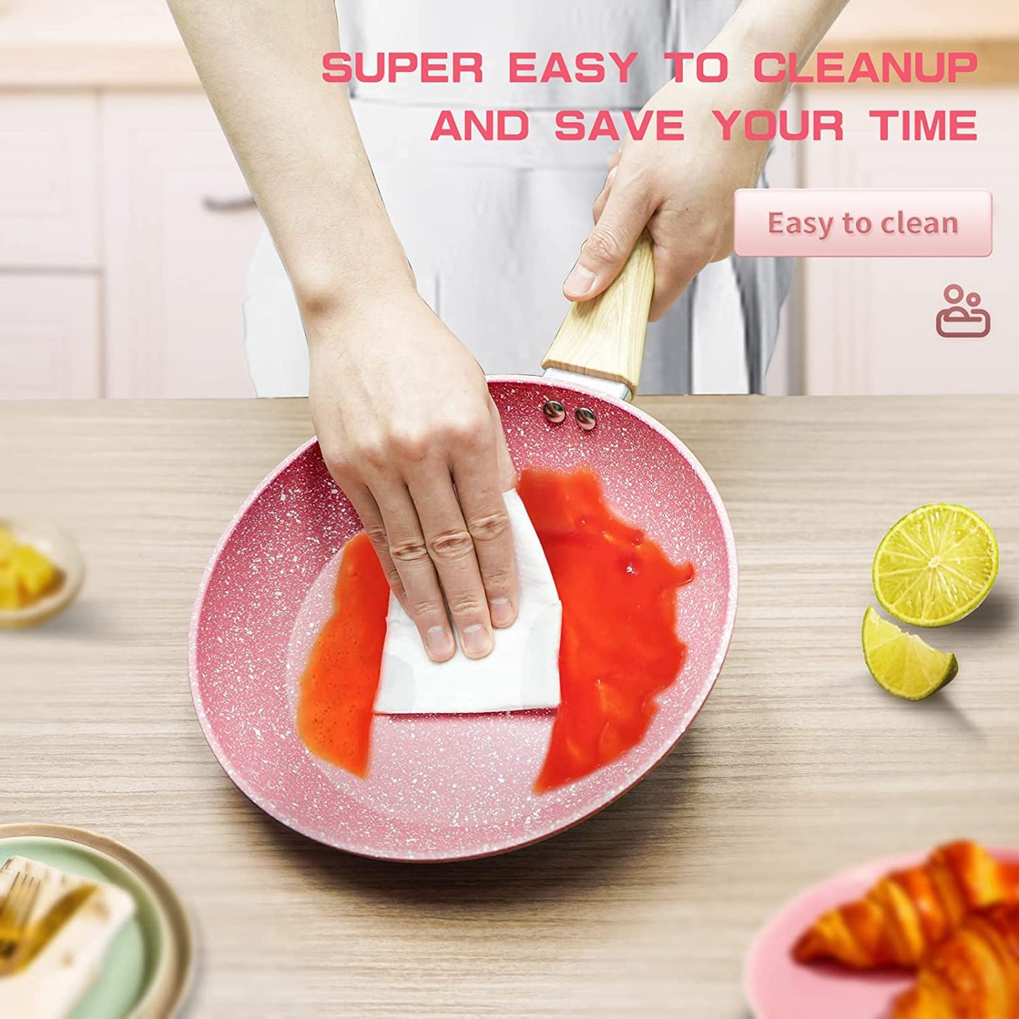 Frying Pan Nonstick Set, 8" & 9.5" & 11" Pink Egg Pan, Non Stick Fry Pan Set PFOA-Free Omelet Pan, Toxin-Free Skillets Stone Cookware, Anti-Warp Base with All Stove Tops Available,Induction Compatible