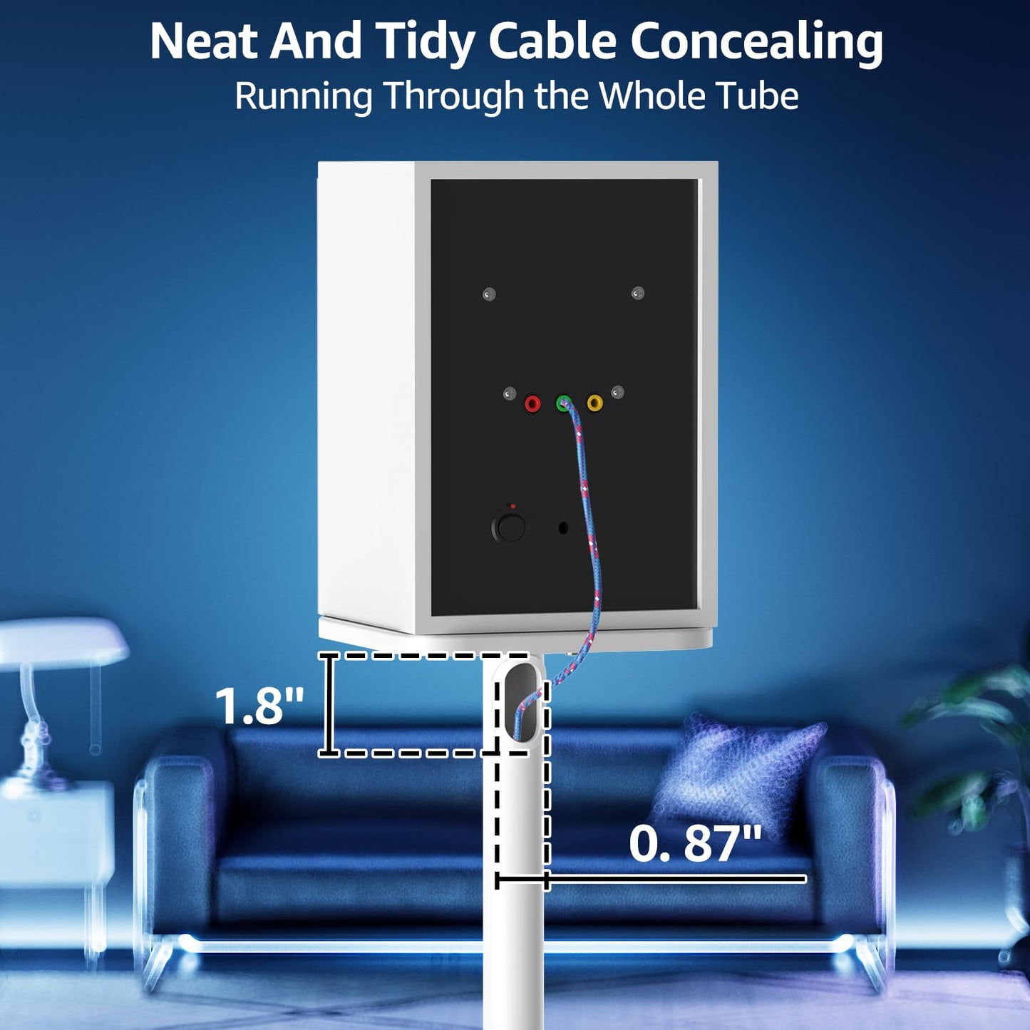 MOUNTUP Universal Speaker Stands Pair 28.3" to 37.4" Height Adjustable Floor Speaker Stands, Holds Bookshelf & Satellite Speaker Large Speaker, Up to 22LBS Cable Concealing 9.8" Plate White MU9132W-L
