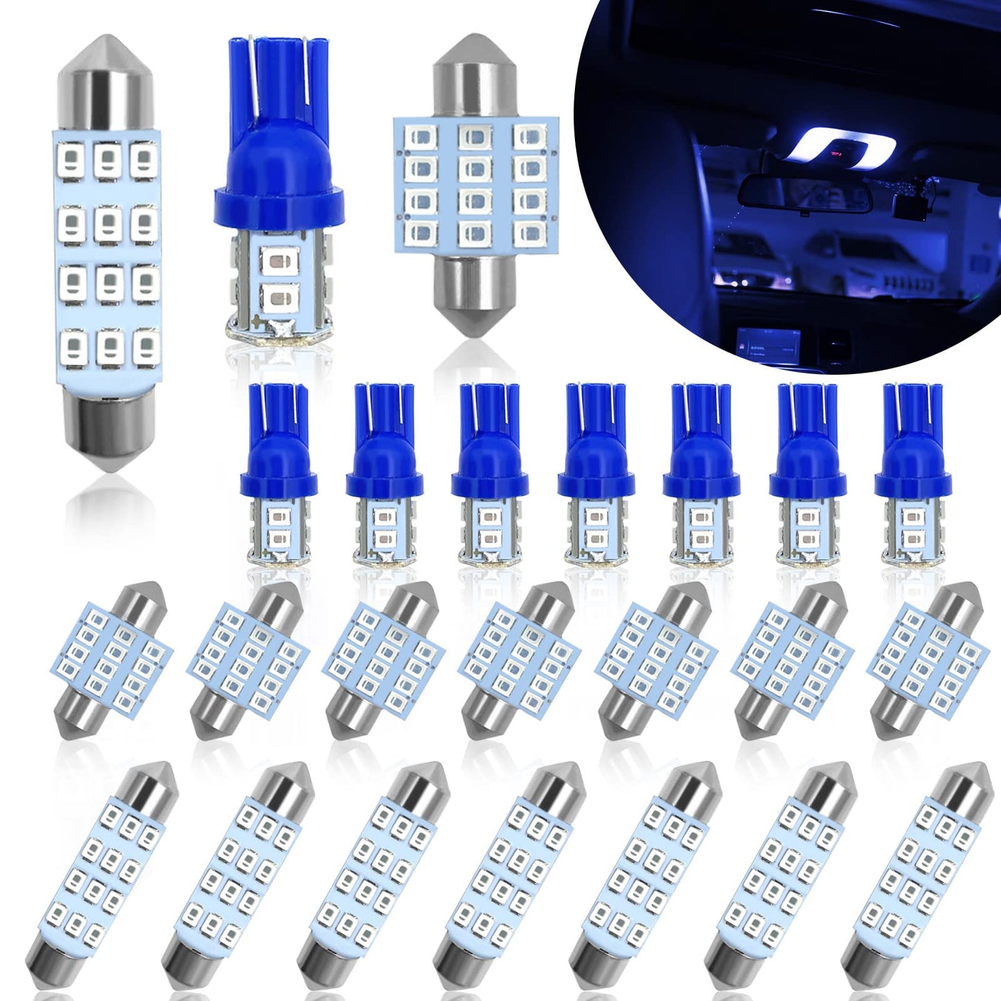 Car Led Bulb, Led Combination Set of 24 Sets, Used for Car Interior/Indoor Map Dome/ Trunk / License Lights, Etc. (White)