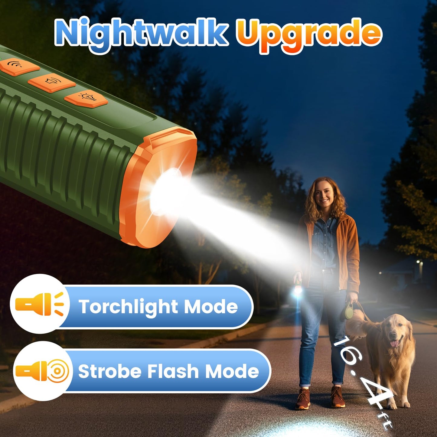 Dog Bark Deterrent Device, Anti Barking Device for Dogs 3X Ultrasonic to Stop Barking Neighbors Dog| 50ft Range, 5 Adjustable Modes, Flashlight & Beep | Safe & Effective for Small, Medium & Large Dogs