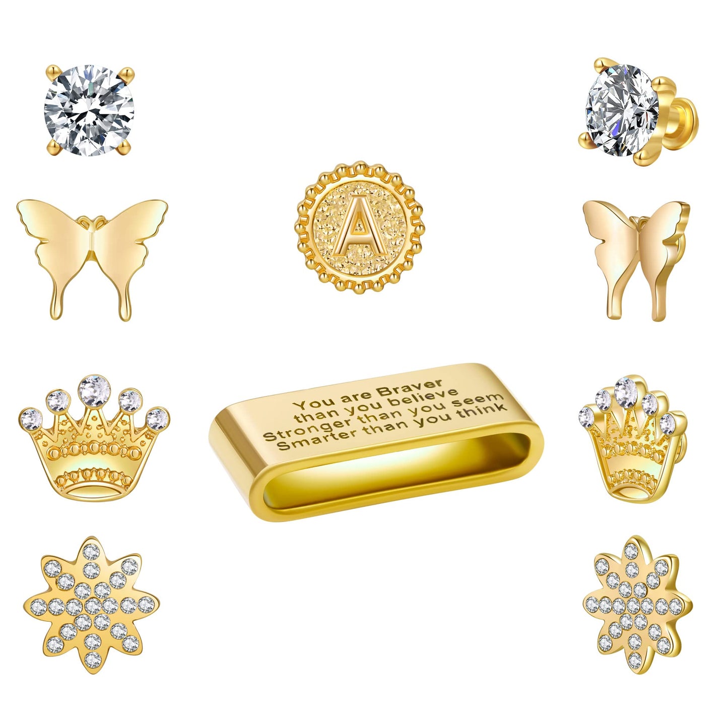 Secret Lies Within 10 Pieces Apple Watch Band Charms with 1 Pc Inspirational Ring Loop and 9 Pcs Fashion Studs, Compatible with Apple Watch 38mm 40mm 41mm 42mm 44mm 45mm 49mm Silicone Strap