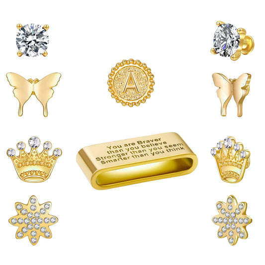 Secret Lies Within 10 Pieces Apple Watch Band Charms with 1 Pc Inspirational Ring Loop and 9 Pcs Fashion Studs, Compatible with Apple Watch 38mm 40mm 41mm 42mm 44mm 45mm 49mm Silicone Strap