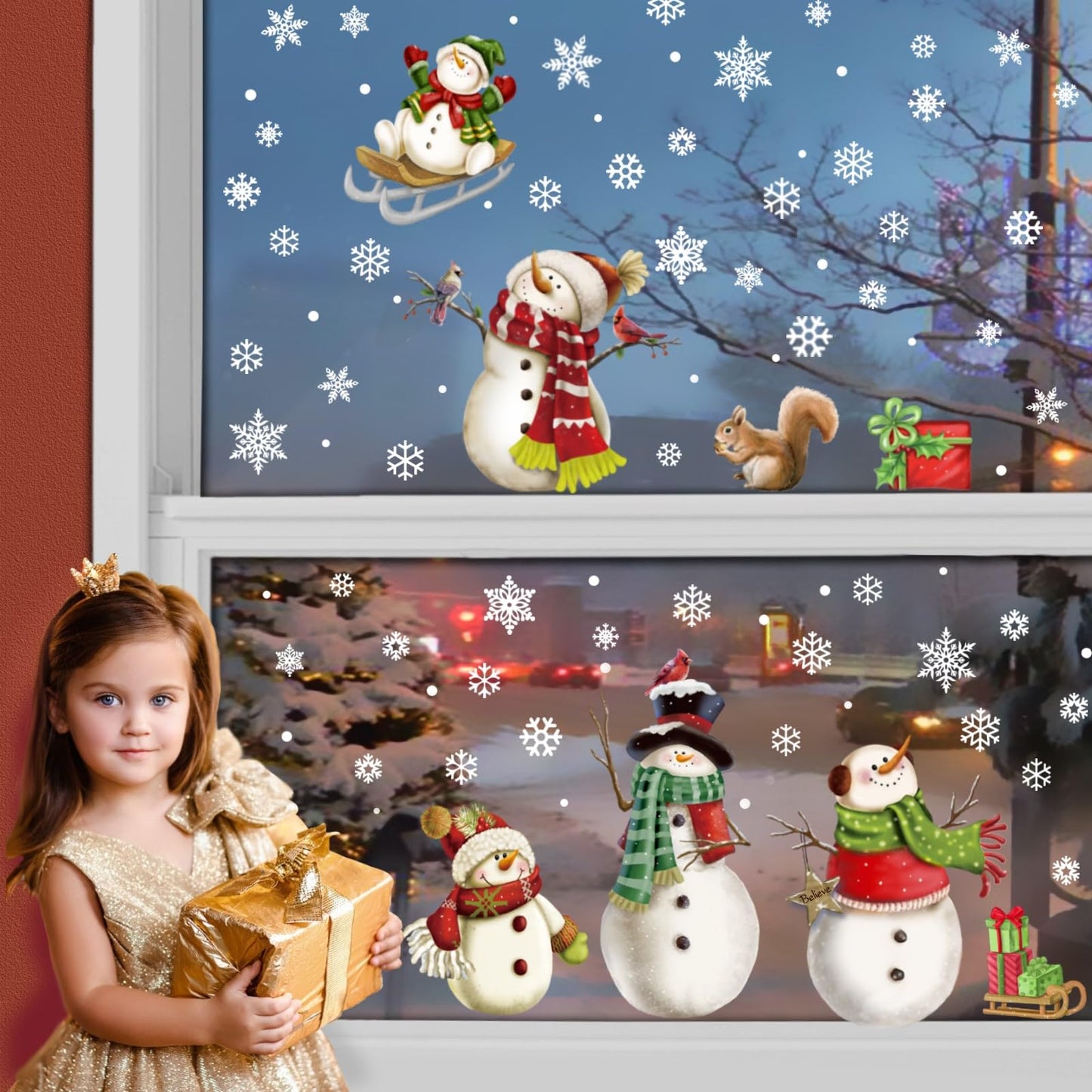 Christmas Snowflake Stickers，Snowman Window Decals，Window Stickers for Windows Glass，Winter Window Cling，Christmas Decorations Holiday,Christmas Window Clings (Snowman)