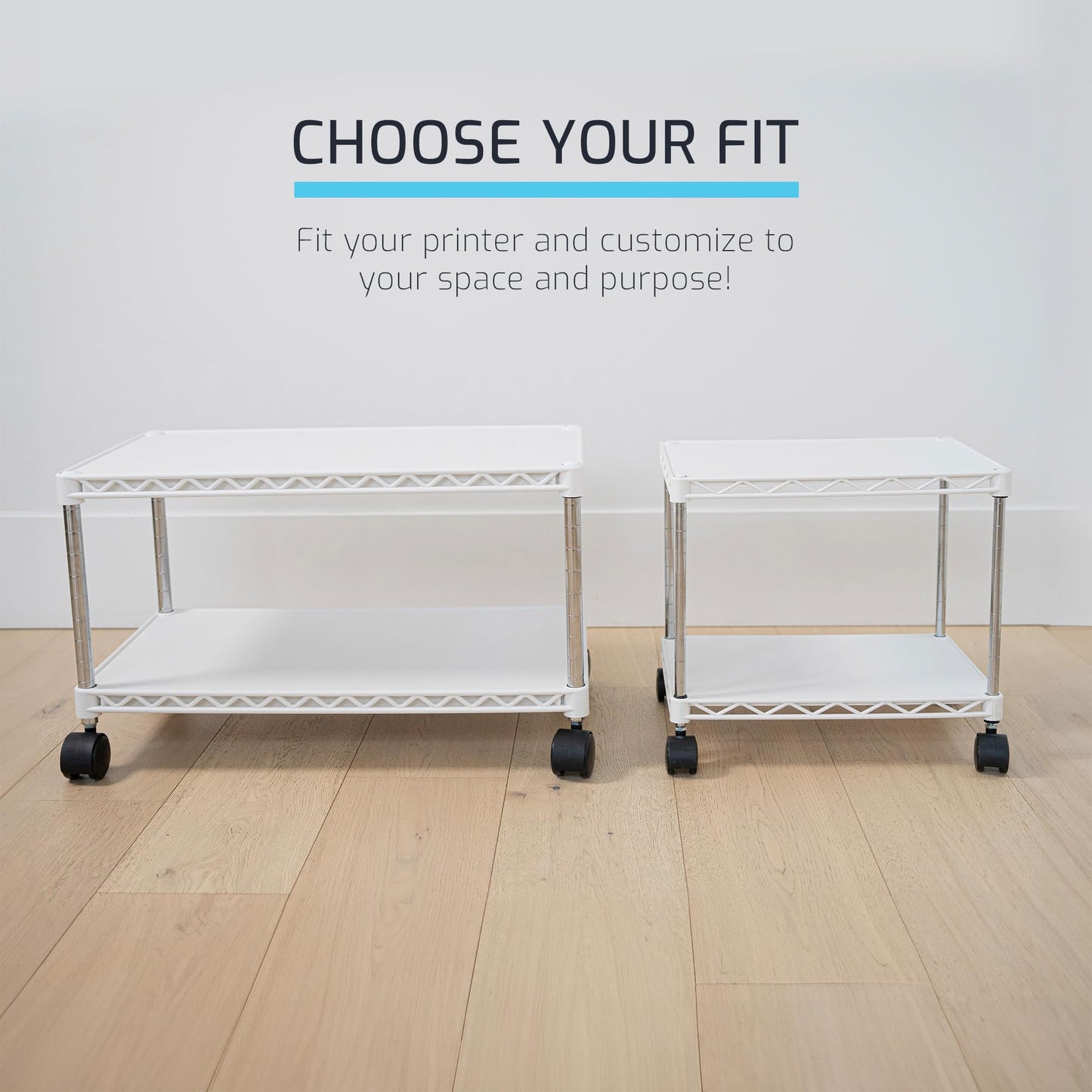 ZBRANDS Printer Stand, Mini, White, 15" x 10.6", Portable Electronic Device Stand for Small Spaces, 40lbs Capacity, Rolling Cart with Wheels, Home Printer Stand, Copier Stand