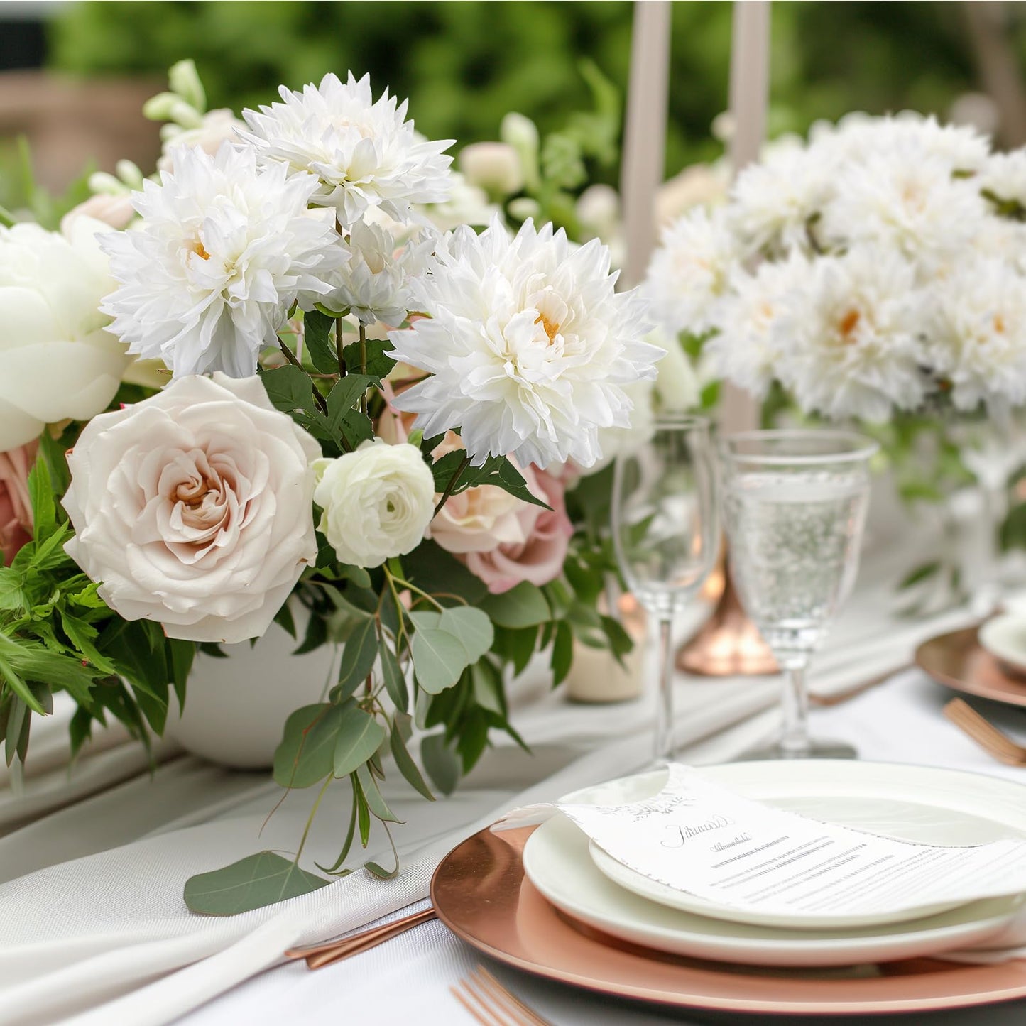 OBDXZHC 6 Pcs 31.5 inch Artificial Dahlia Long Stem White Silk Dahlia Flowers Faux Flower for Indoor Outdoor Kitchen Garden Party Home Wedding Floral Arrangement Decoration (White)